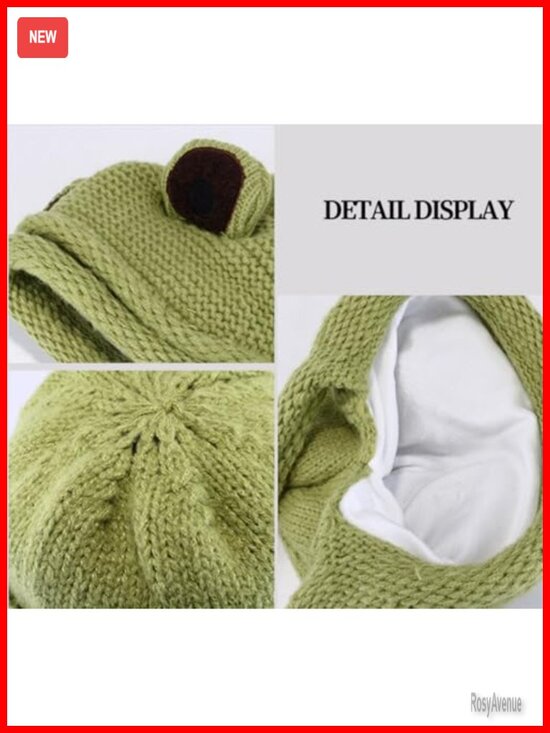 Cute Frog Beanie Crochet Knitted Hat Winter Ear Warmer Skull Cap